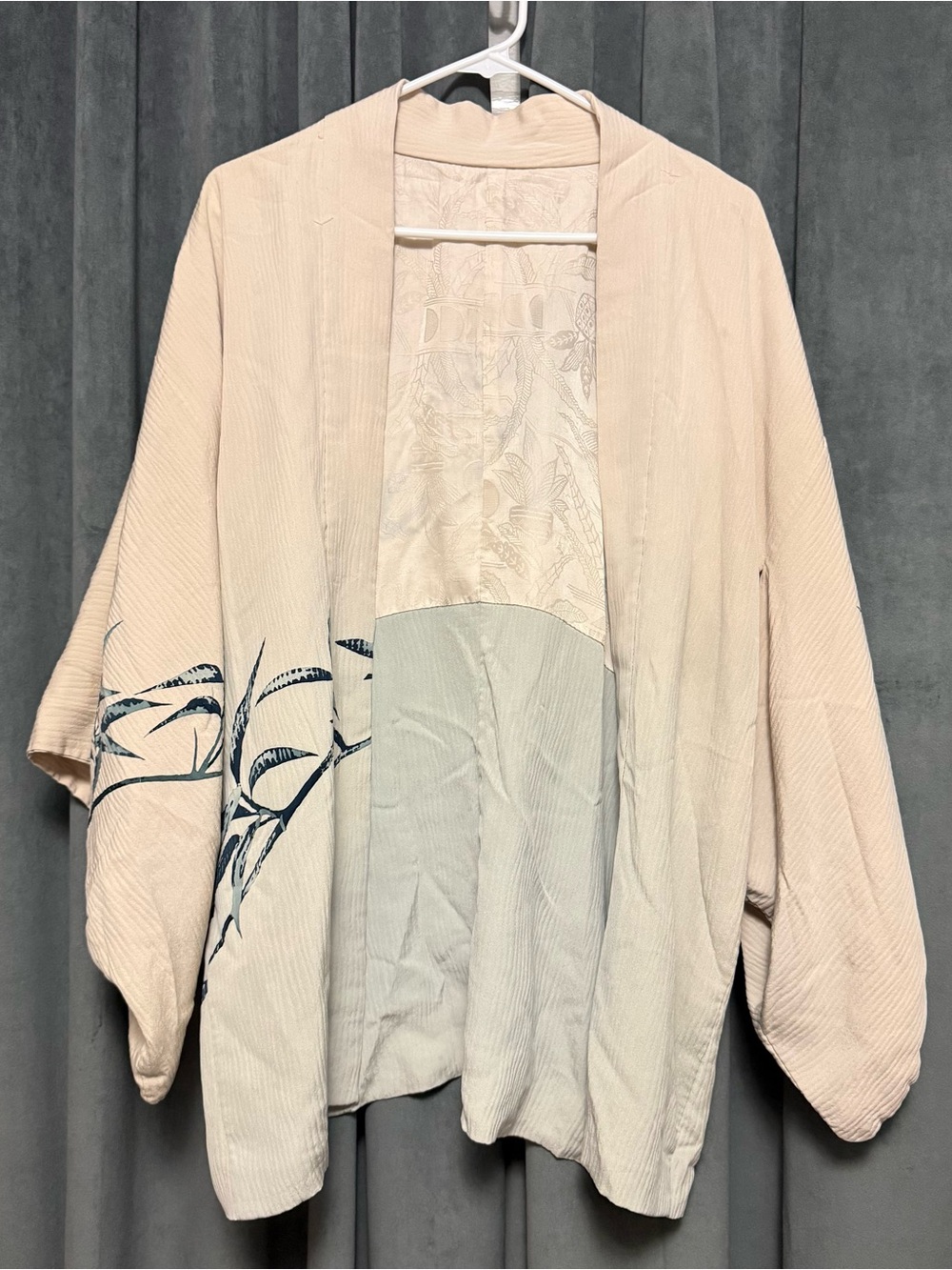 Vintage Unbranded Handmade Unisex Kimono Haori Short Jacket Ivory Green Bamboo